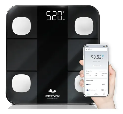 Balança Digital Corporal Bioimpedância Aplicativo Bluetooth Relaxmedic - R$ 127,95