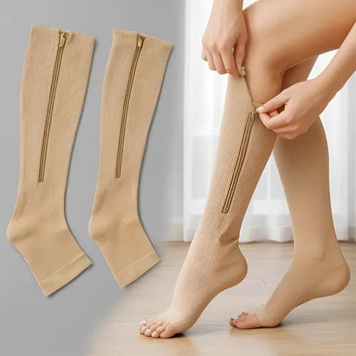 Meia De Compressão 3/4 Ziper Pés Pernas Varizes Anti Inchaço - R$ 35,9