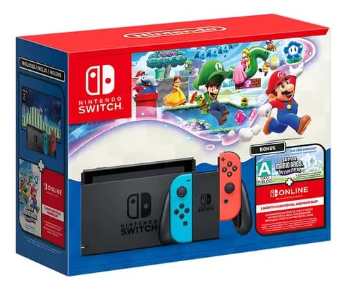 Bundle Nintendo Switch + Super Mario Bros. Wonder + 3 Meses De Assinatura Nintendo Switch Online - R$ 1.989